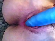 Wifey using her dildo on hairy cootchie