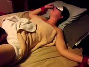 Blindfolded wifey gent share while hubby tapes the action